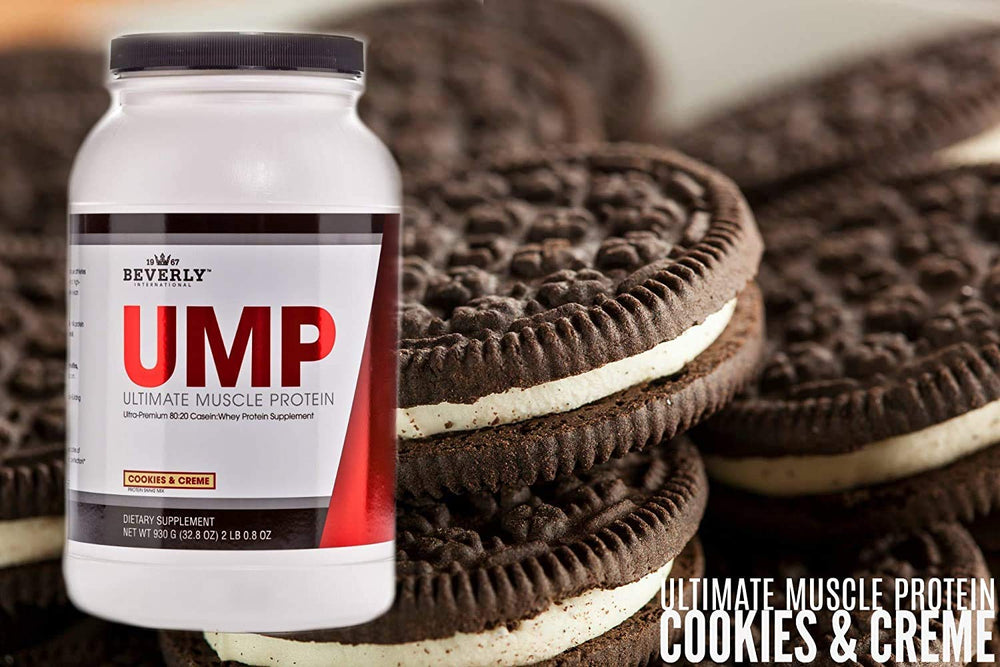 Ready-to-drink UMP Cookies & Cream shake in a glass.