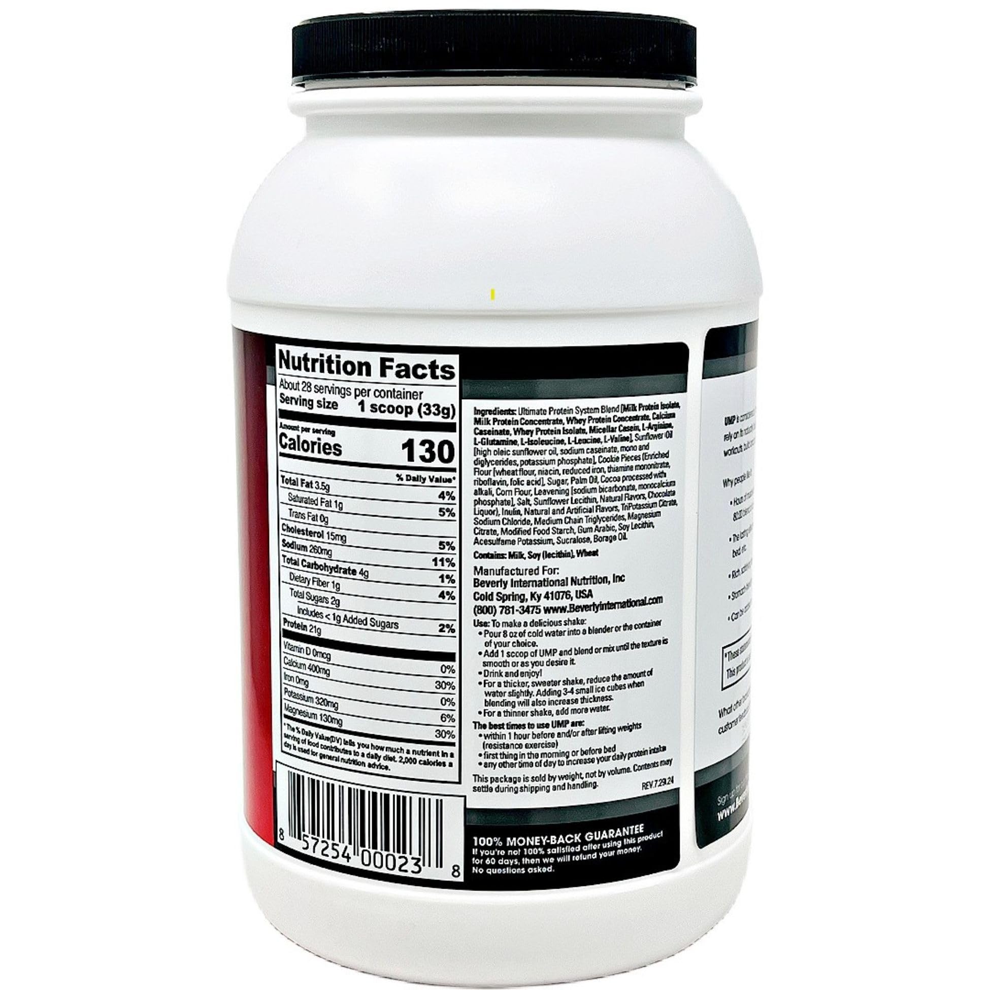 Shaker with Beverly International UMP Cookies & Cream powder ready to mix.