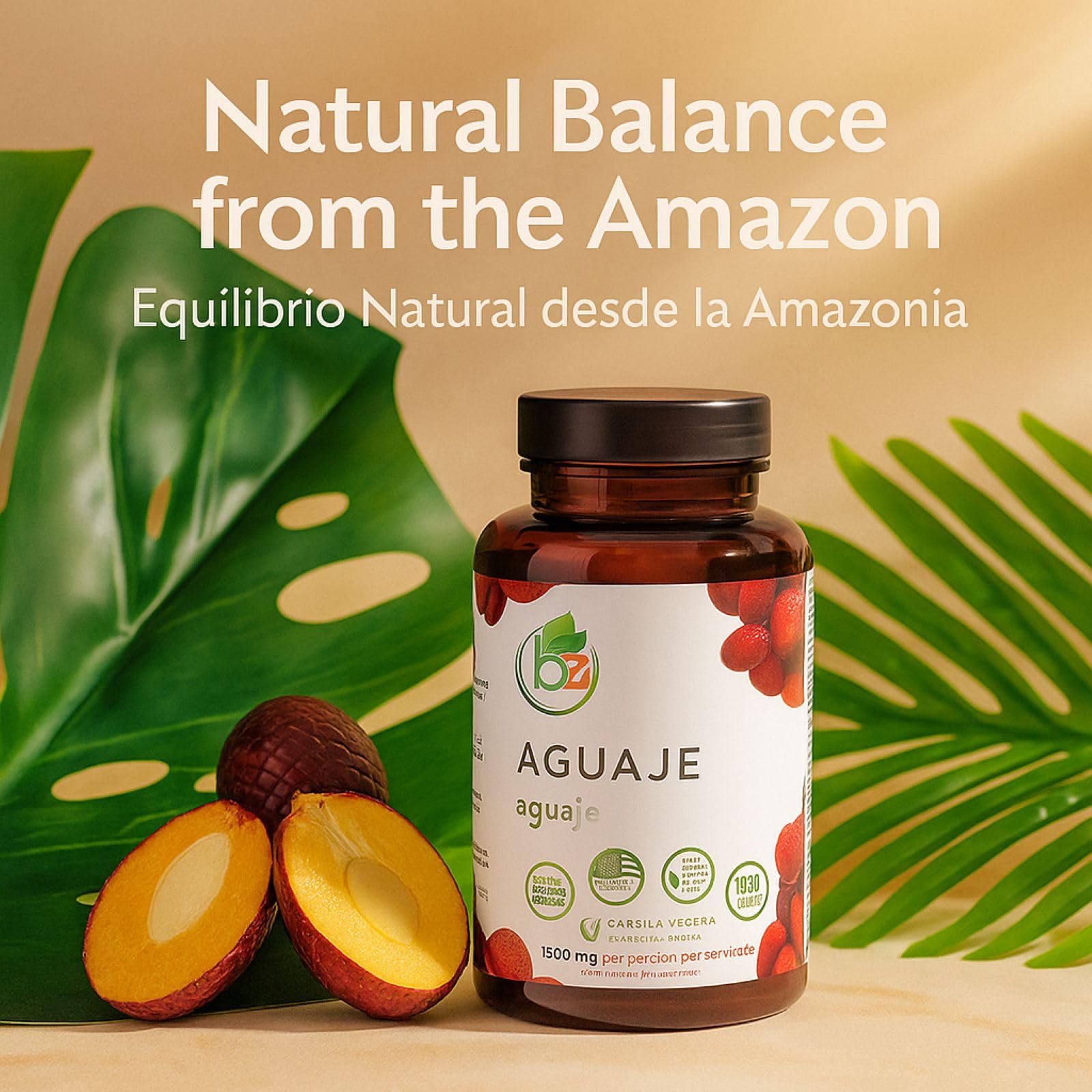 B-Experts Aguaje capsules close-up with vegan and gluten-free label details