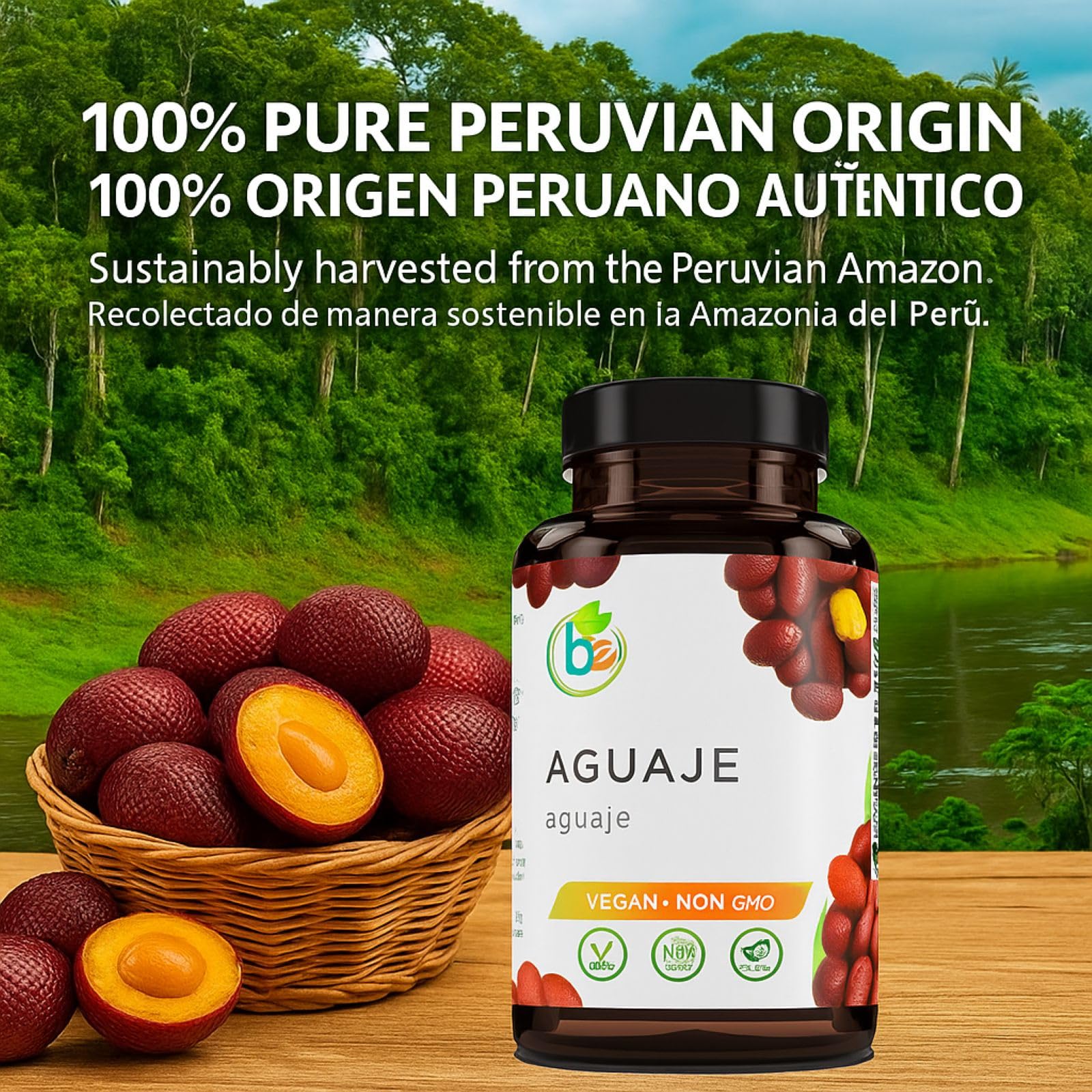 Scoop of Aguaje powder indicating rich antioxidant nutrients