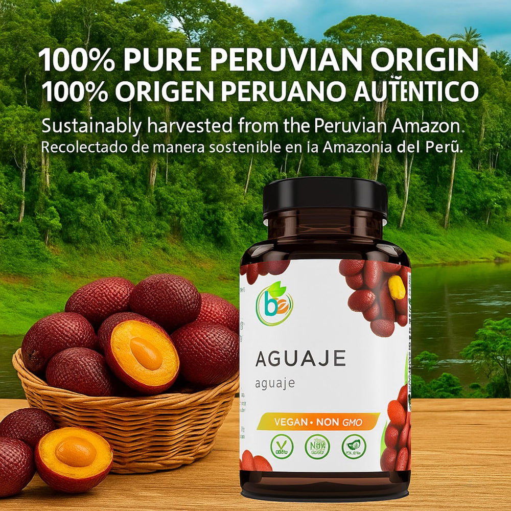 Scoop of Aguaje powder indicating rich antioxidant nutrients