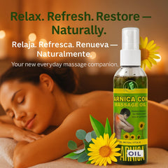 Tip pour of BEXPERTSUSA Arnica Massage Oil demonstrates quick absorption for post-workout relief.