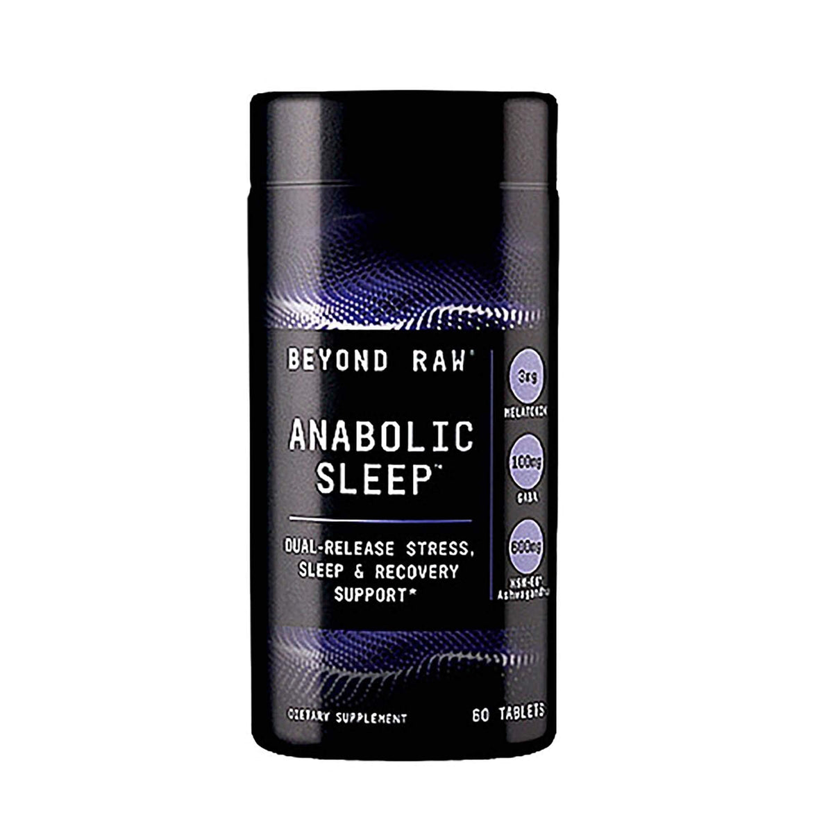 Beyond Raw Anabolic Sleep bottle shows dual-release formula for restful nights.