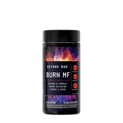 Beyond Raw Burn MF label close-up featuring Capsimax and caffeine blend for calorie support