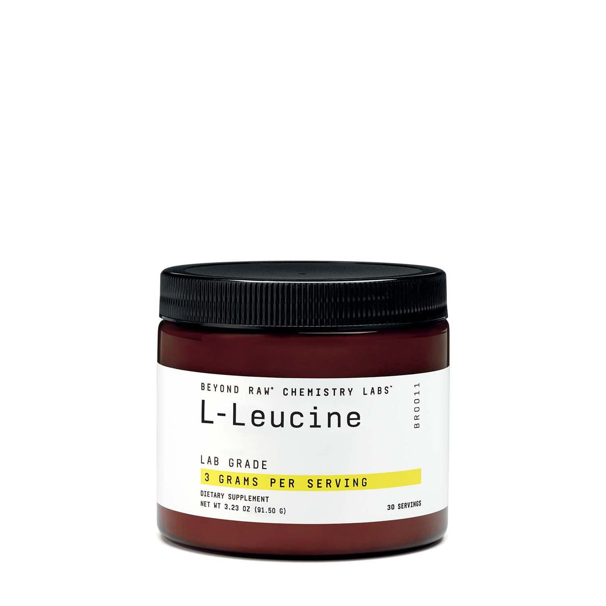 BEYOND RAW Chemistry L Leucine powder bottle shown for consistent workout fueling.