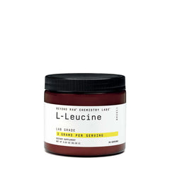 BEYOND RAW Chemistry L Leucine powder bottle shown for consistent workout fueling.