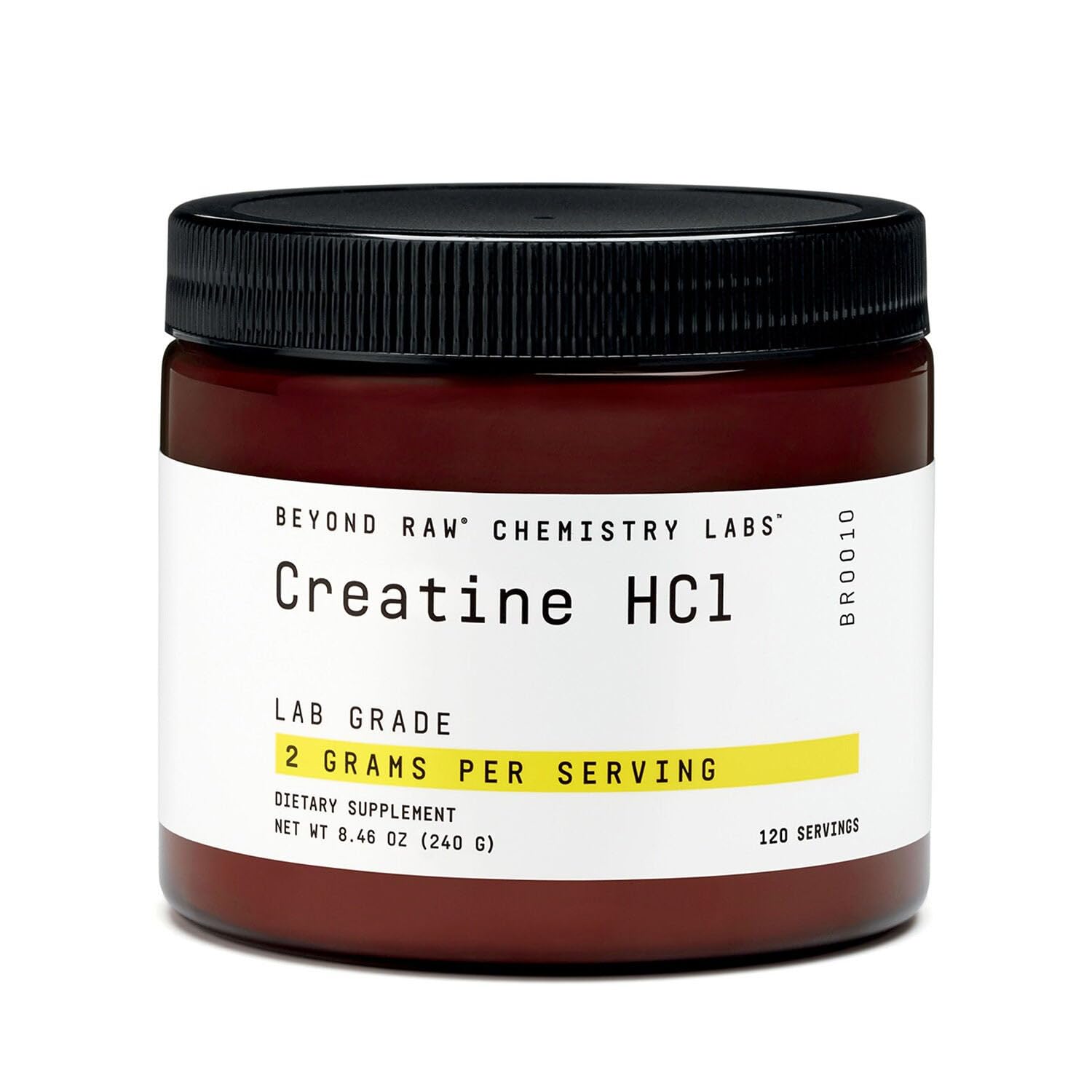 BEYOND RAW Creatine HCl powder bottle highlights lab-grade formula for performance