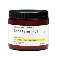 BEYOND RAW Creatine HCl powder bottle highlights lab-grade formula for performance