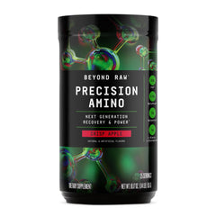 BEYOND RAW Precision Amino, botella abierta, lista para recuperación posterior al entrenamiento.