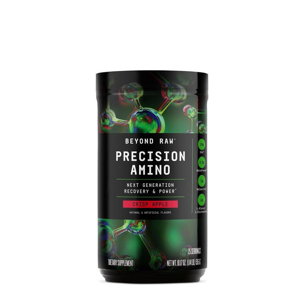 Beyond Raw Precision Amino bottle with crisp apple flavor for workouts