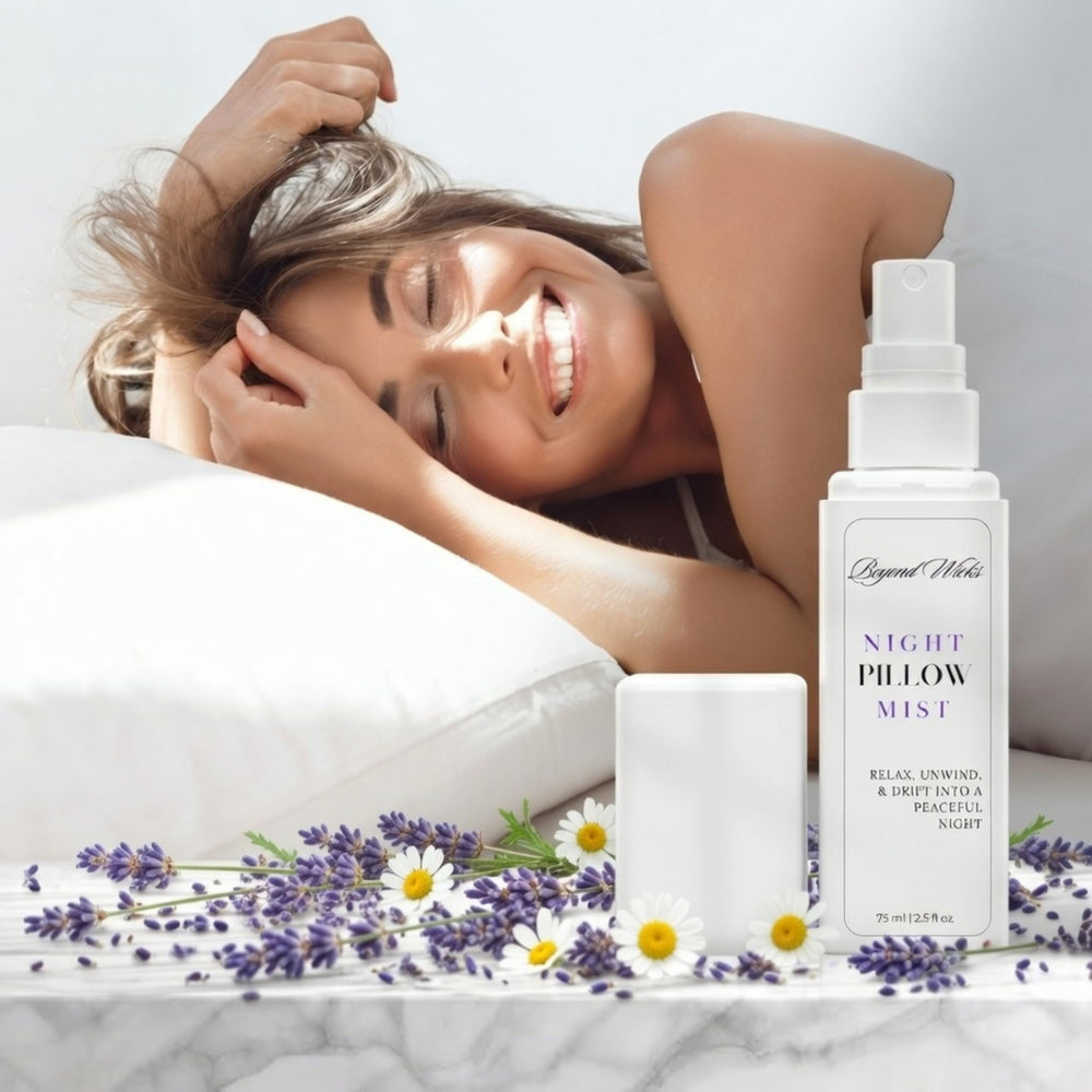 Beyond Wicks pillow spray on pillow for soothing, sleep-friendly aroma