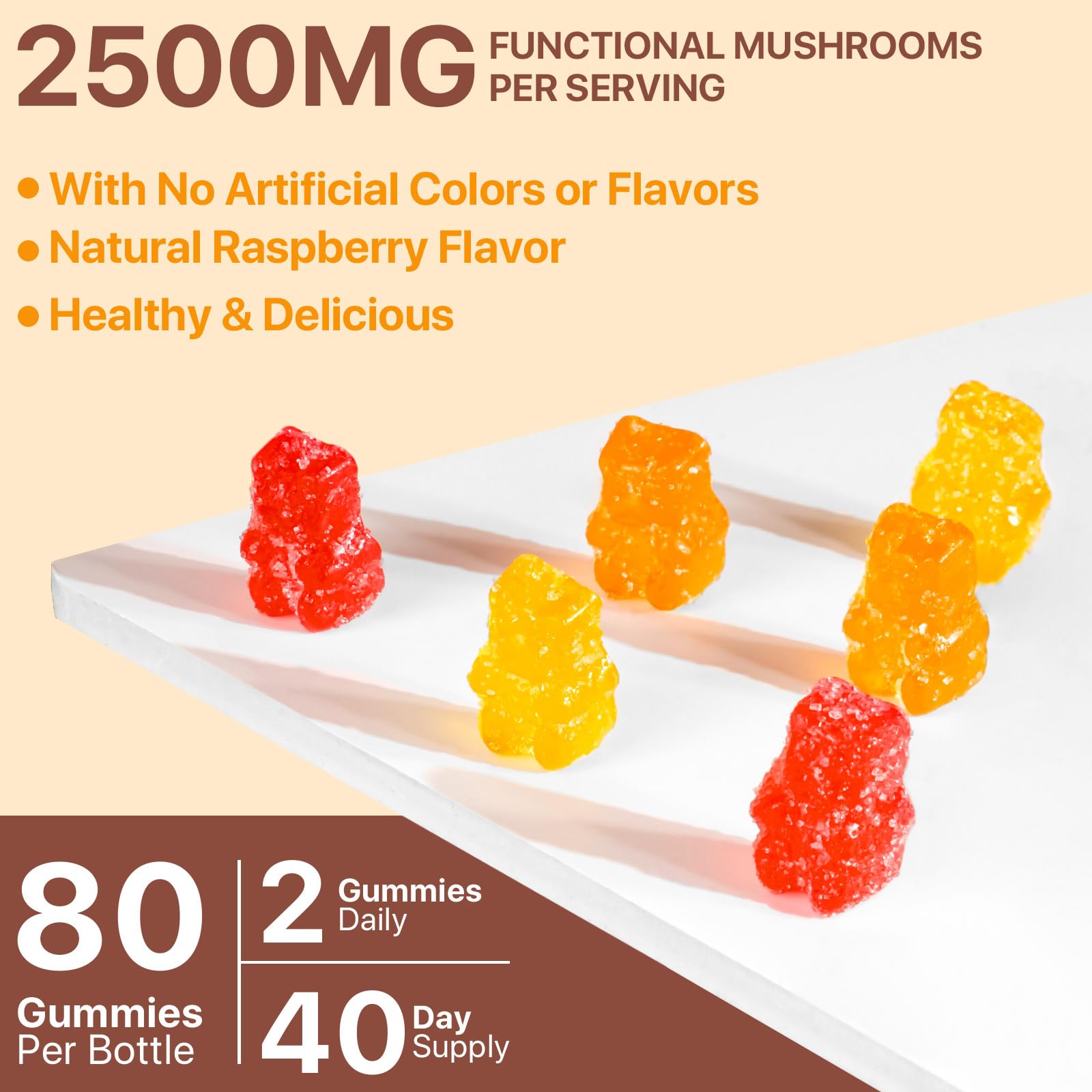 Beyxdu fruit-flavored mushroom gummies close-up for daily wellness