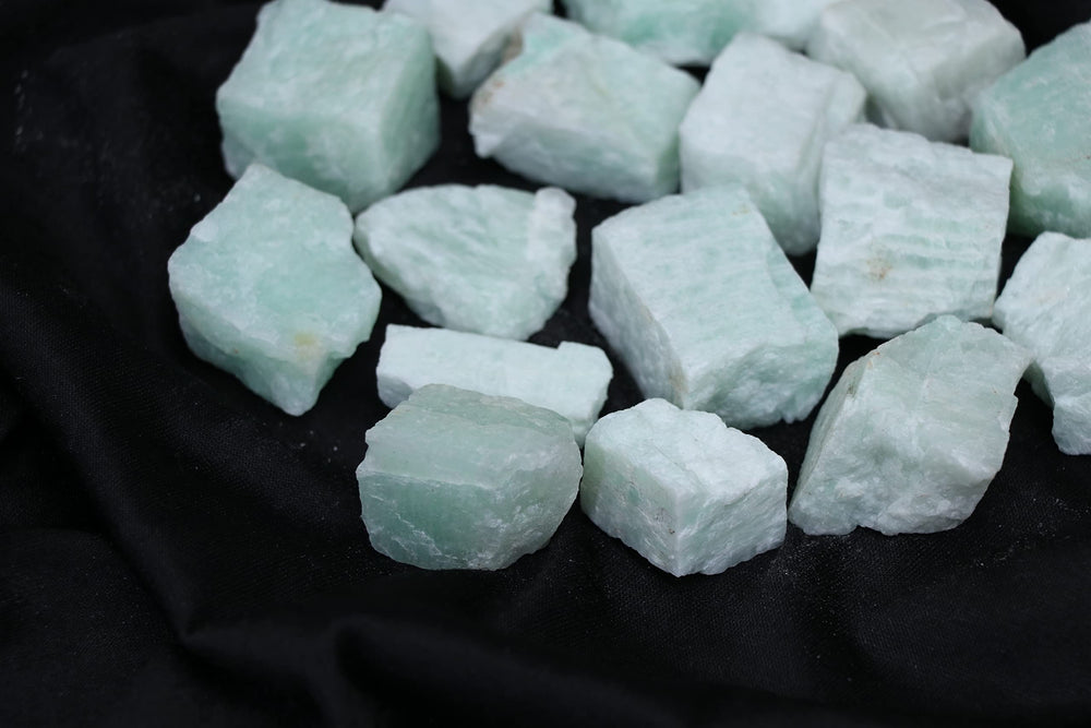 BEZAVO Amazonite rough stones for Reiki and spiritual practice.