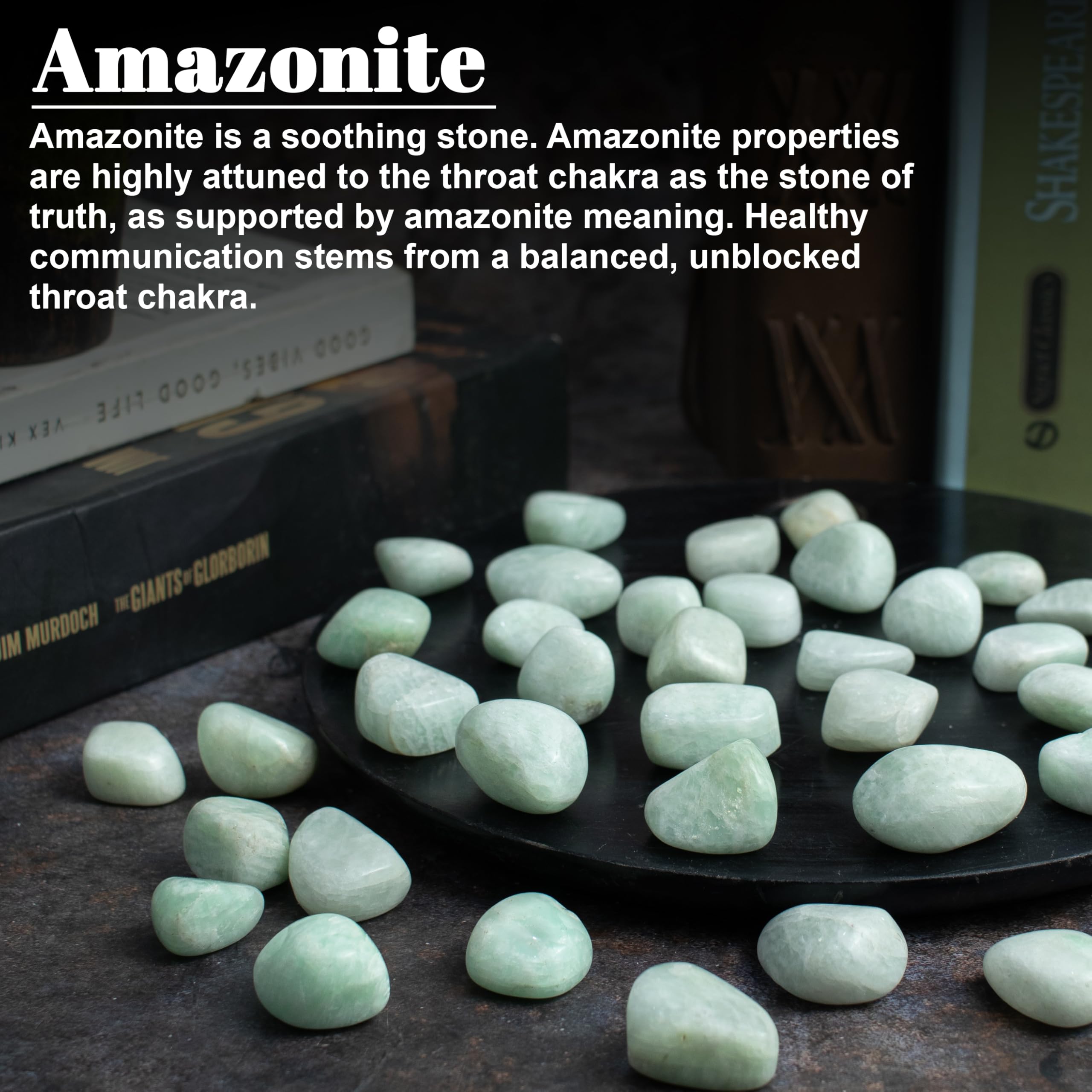 BEZAVO Amazonite stones pack flatlay highlighting natural shine for decor accents.