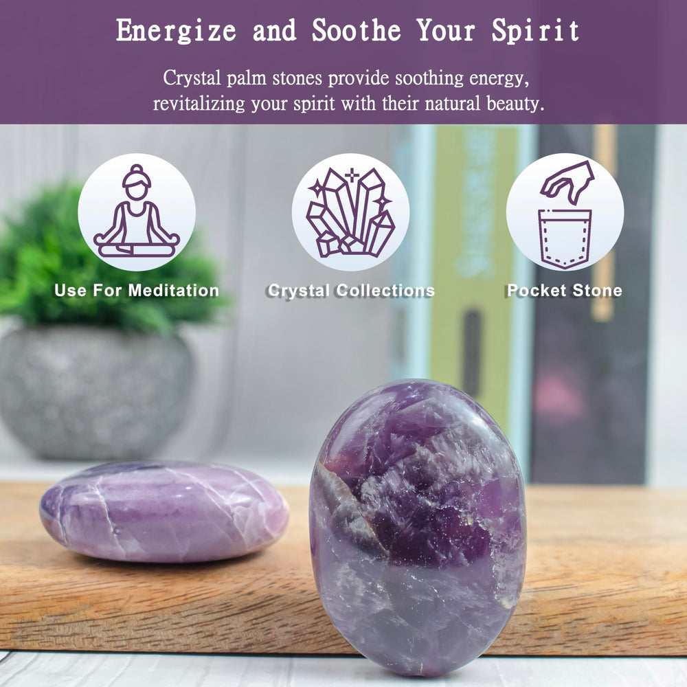BEZAVO Amethyst Oval Palm Stone gemstone guide included for easy learning