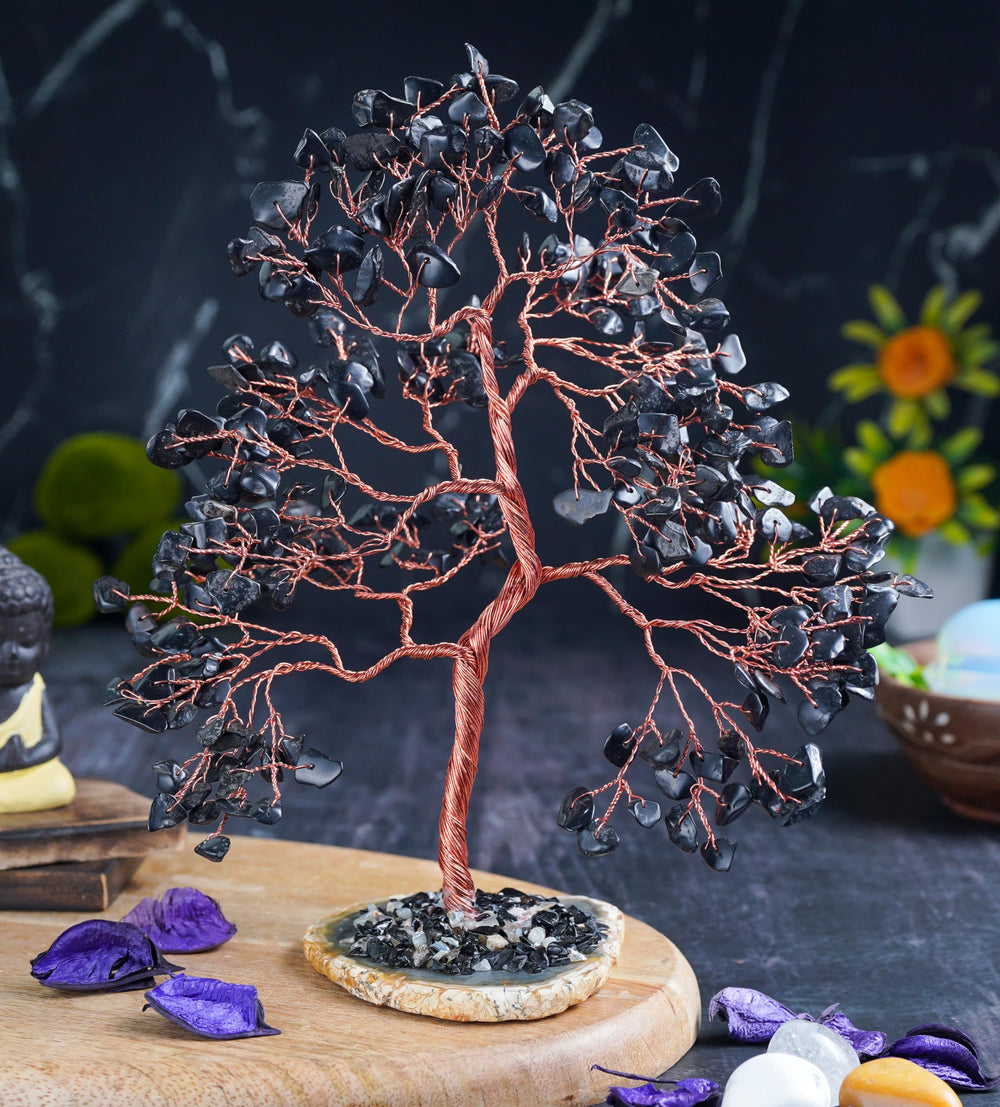 BEZAVO Black Tourmaline Tree of Life full bonsai display on desk or shelf