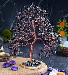 BEZAVO Black Tourmaline Tree of Life full bonsai display on desk or shelf