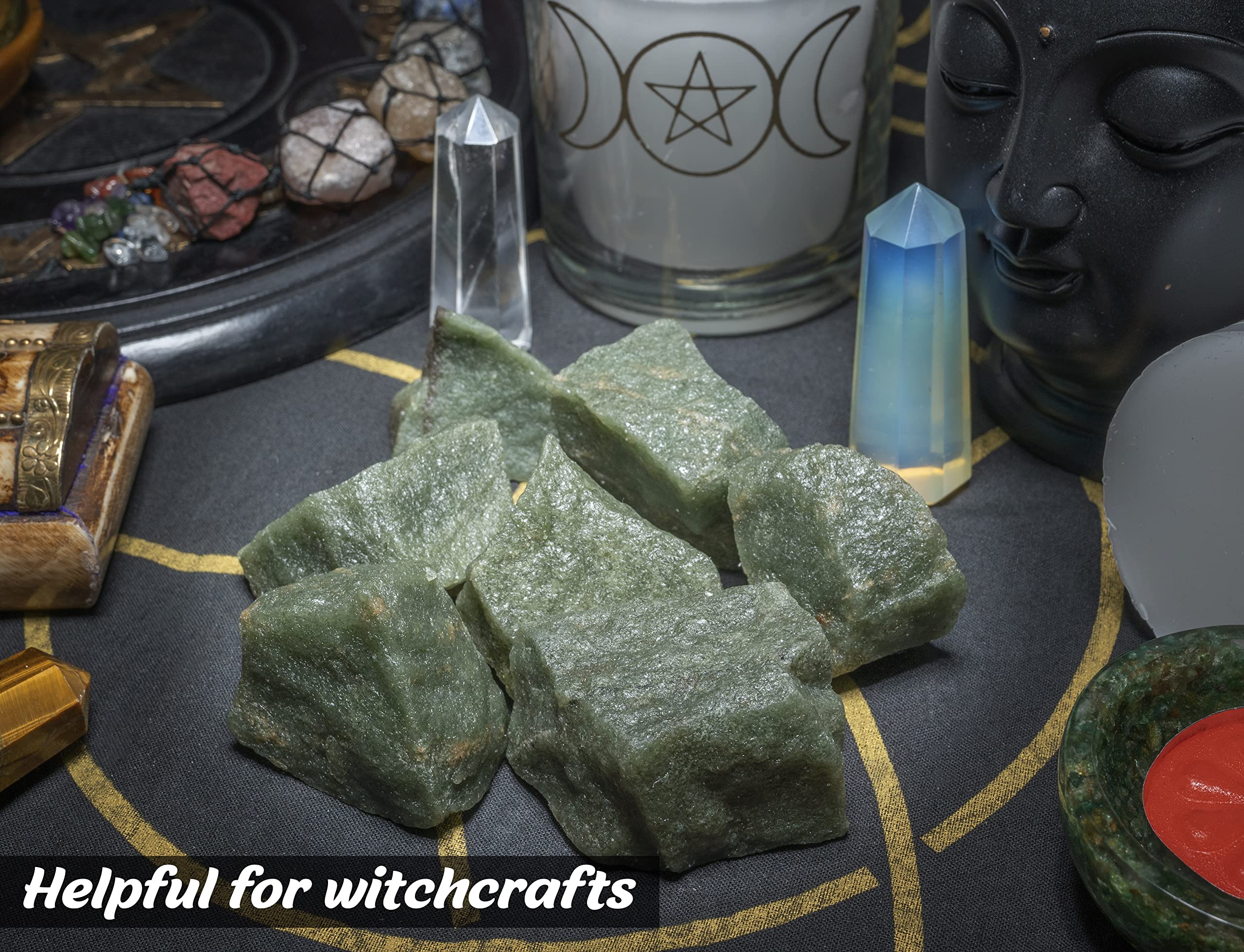 BEZAVO green aventurine rough stones used as home decor accents.