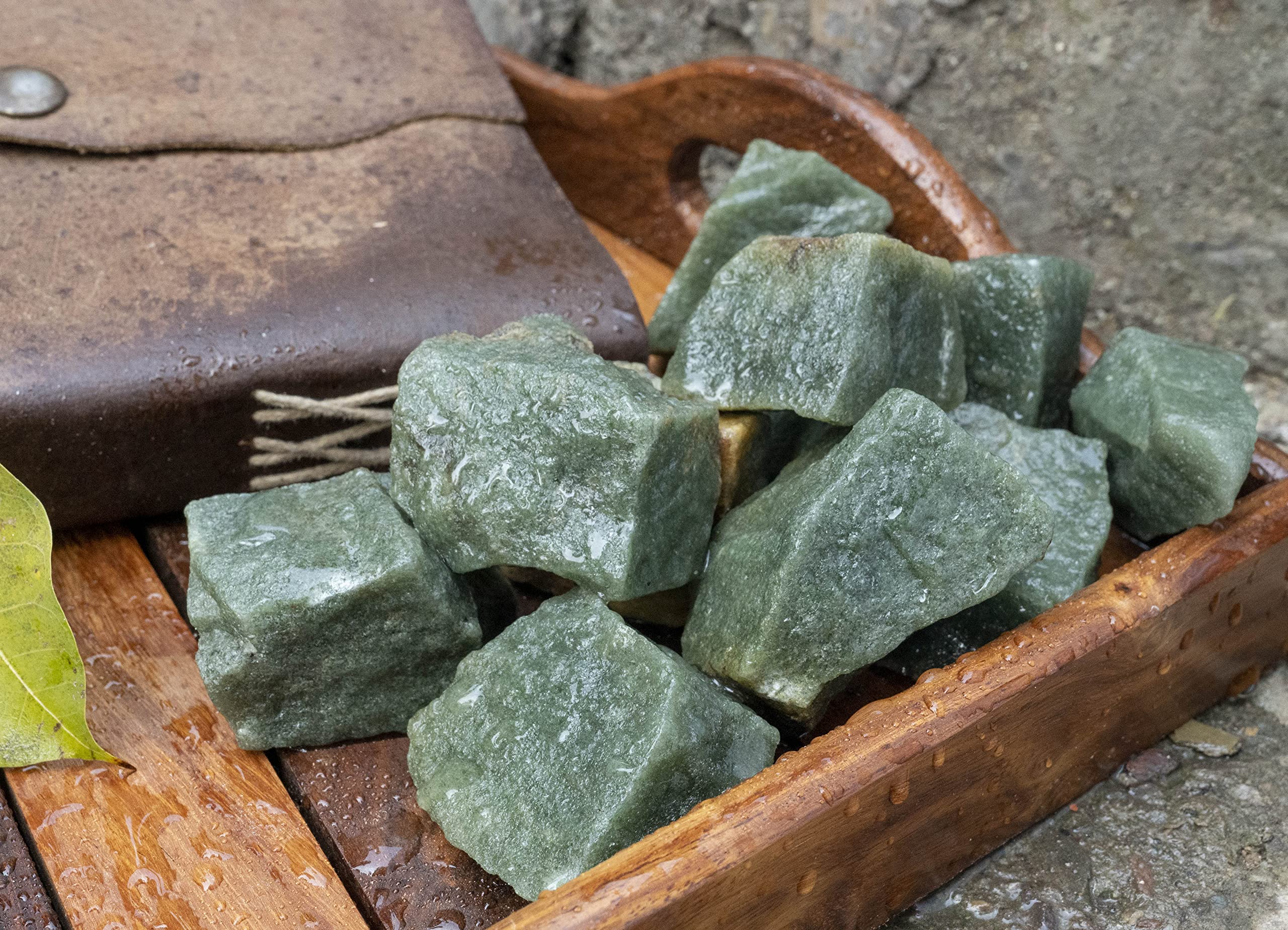 BEZAVO green aventurine rough stones closeup showing natural texture.