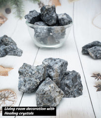 BEZAVO Larvikite rough stones close-up shows natural texture for wire-wrapping.