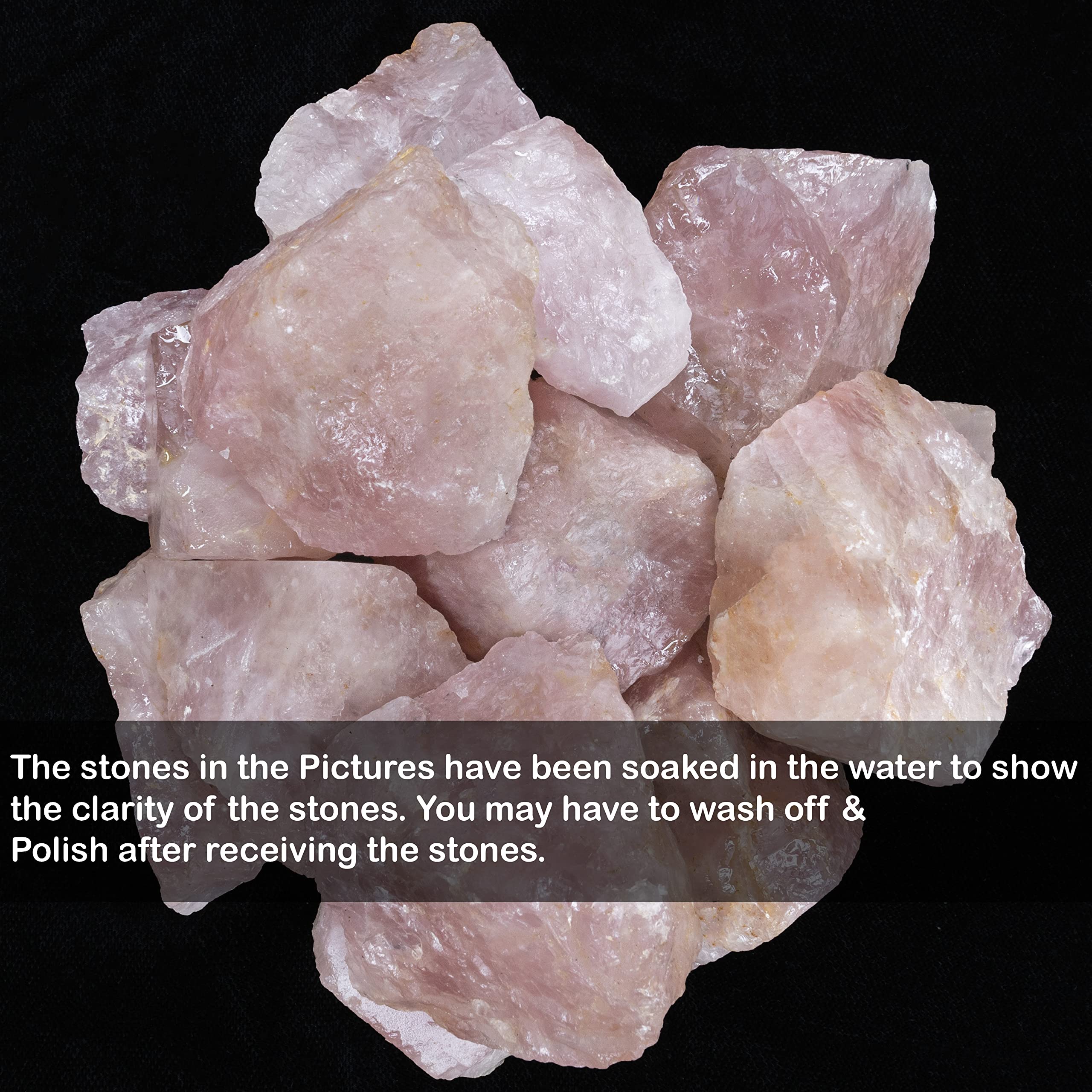 Close-up of BEZAVO Rose Quartz rough stones showing natural texture and color