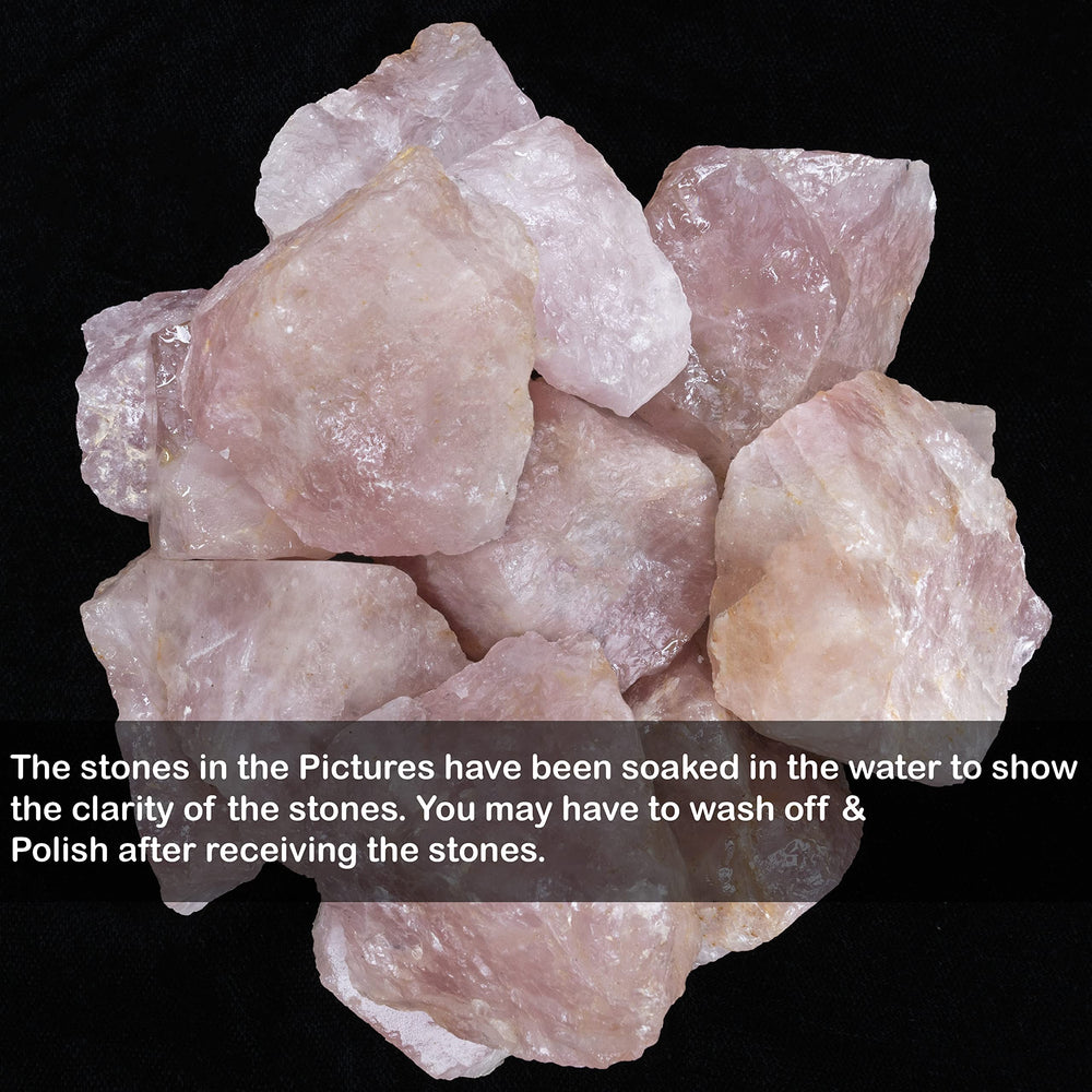 Close-up of BEZAVO Rose Quartz rough stones showing natural texture and color