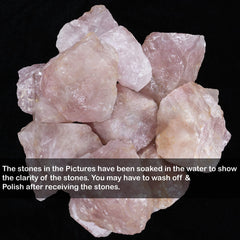 Close-up of BEZAVO Rose Quartz rough stones showing natural texture and color