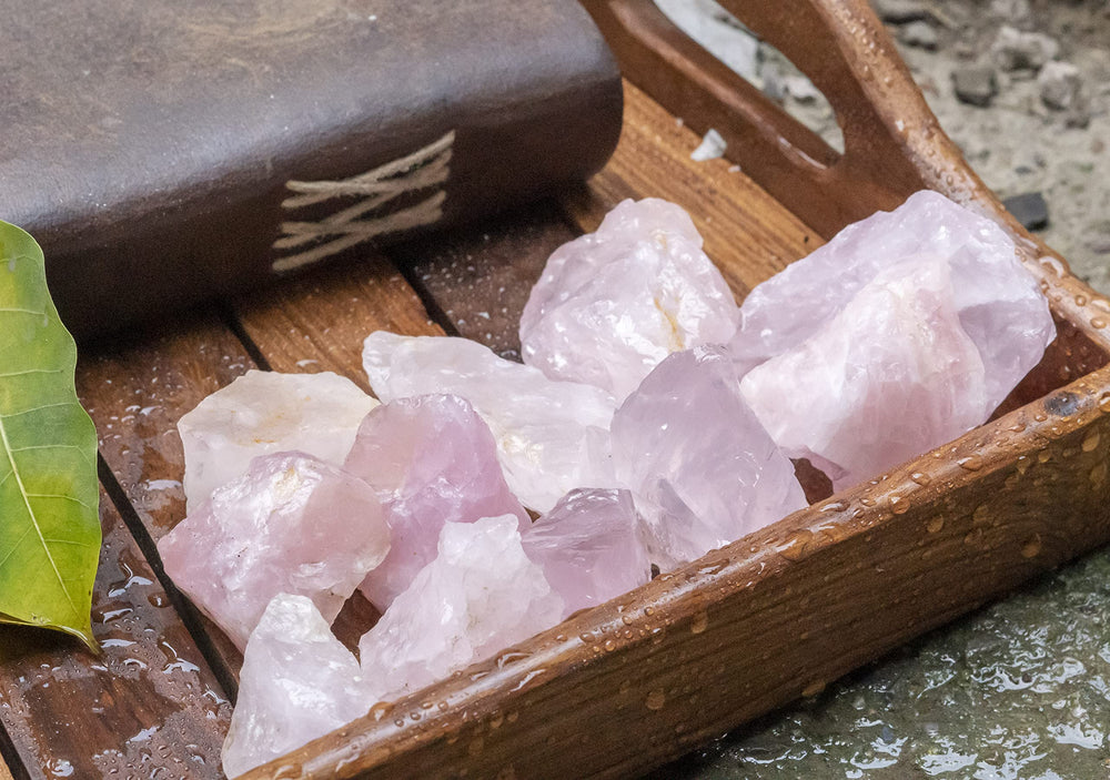 BEZAVO Rose Quartz rough stones enhancing fountain aesthetics