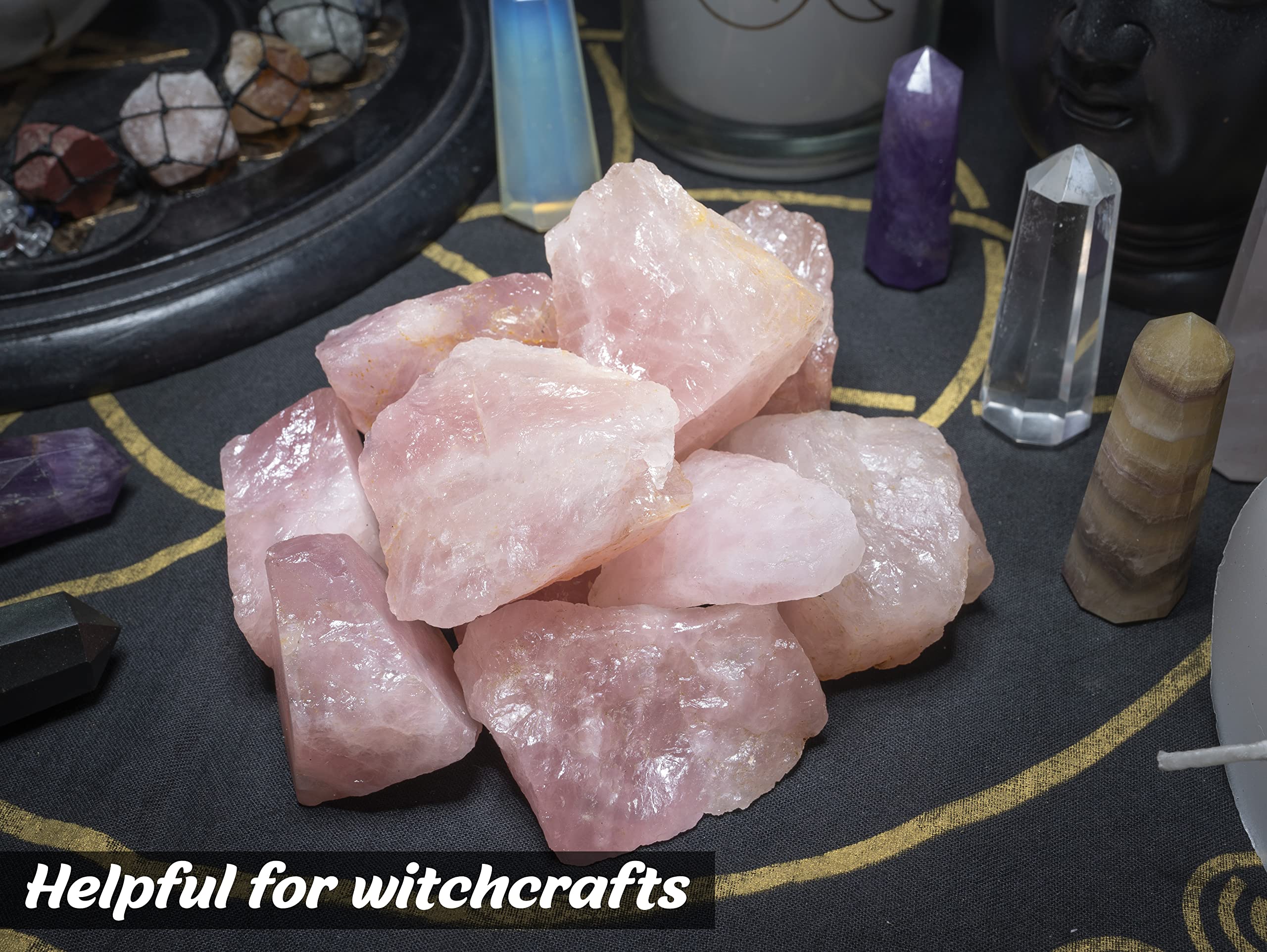 BEZAVO Rose Quartz rough stones arranged for home decor and altar styling