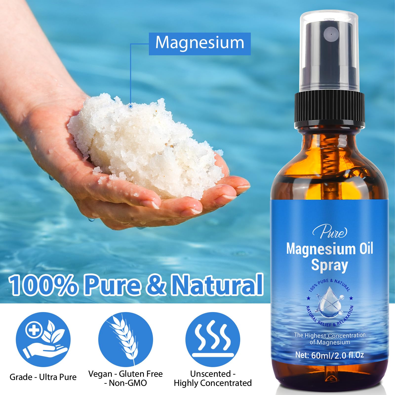 BHMSHY glass 2oz bottle with spray cap for mess-free use.