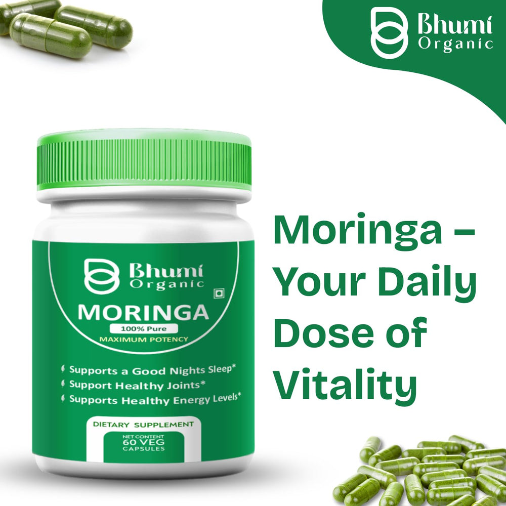 Bhumi Organic Moringa harvest scene evoking plant-based origins
