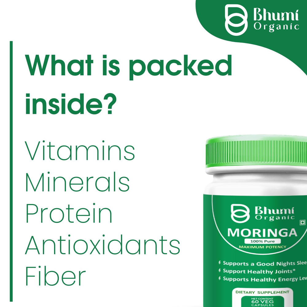 Bhumi Organic Moringa ingredients panel confirms natural content
