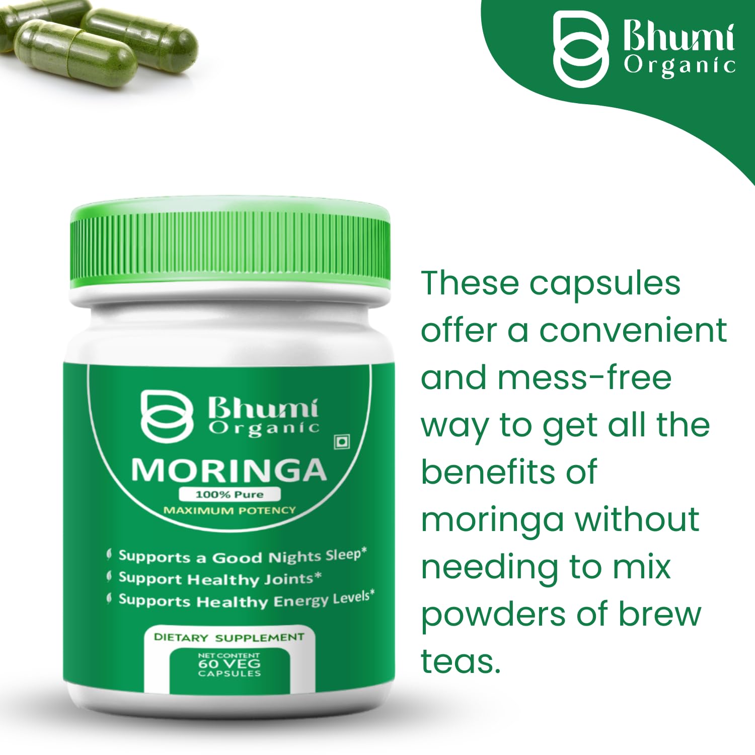Bhumi Organic Moringa scoop illustrating easy measurement