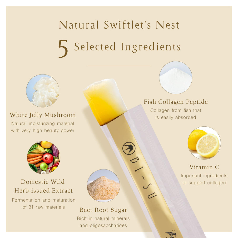 BI-SU Birdnest Essence Jelly Stick pineapple-flavor sachet enables easy daily use.