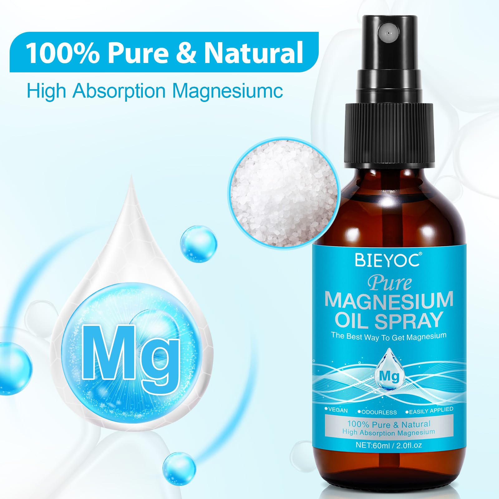 Bieyoc magnesium oil for feet applied directly to skin for quick absorption