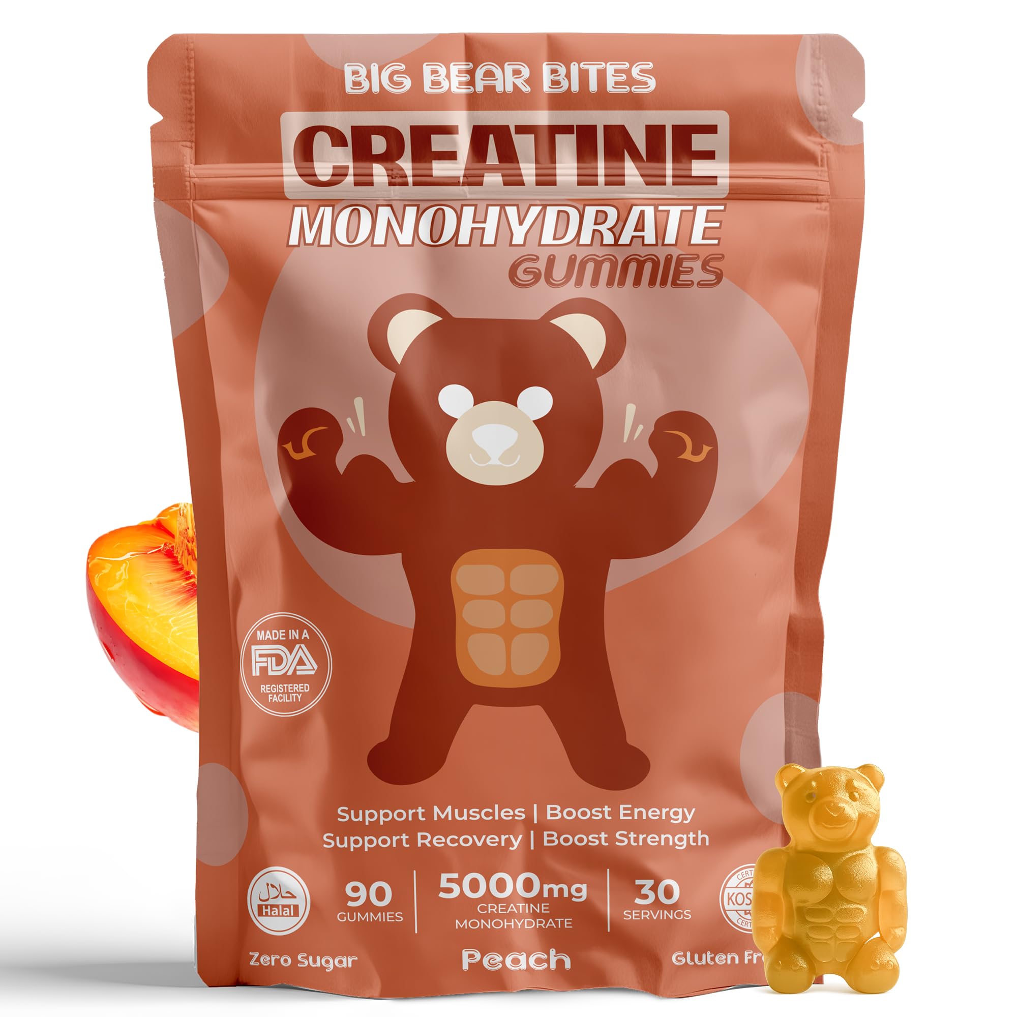 Big Bear Bites creatine gummies in tub for convenient daily dosing.