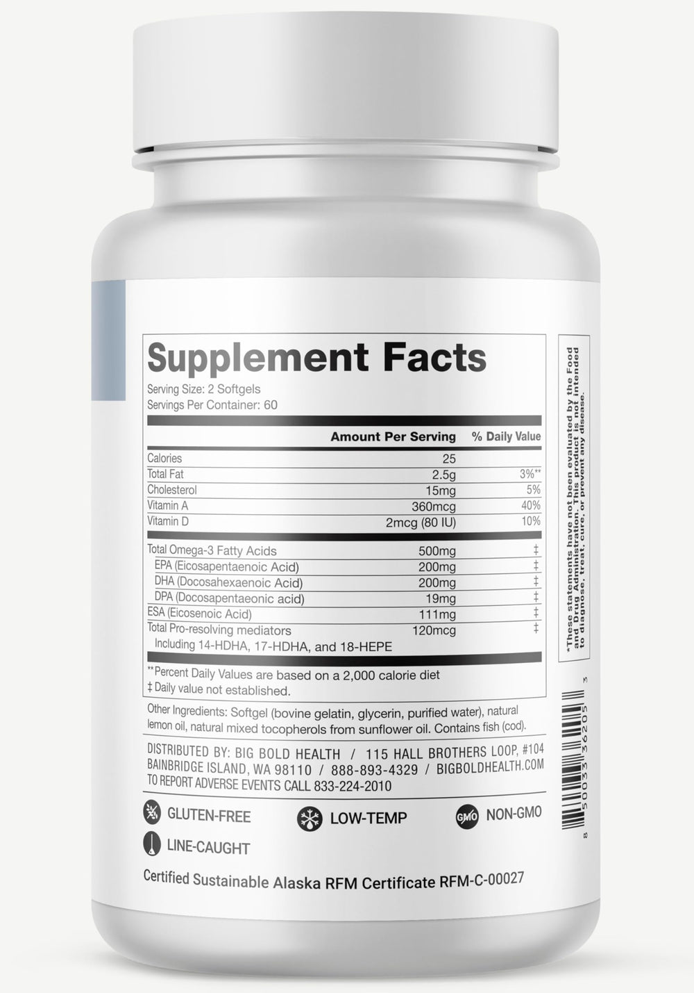 Bottle being poured to show convenient daily omega-3 intake.