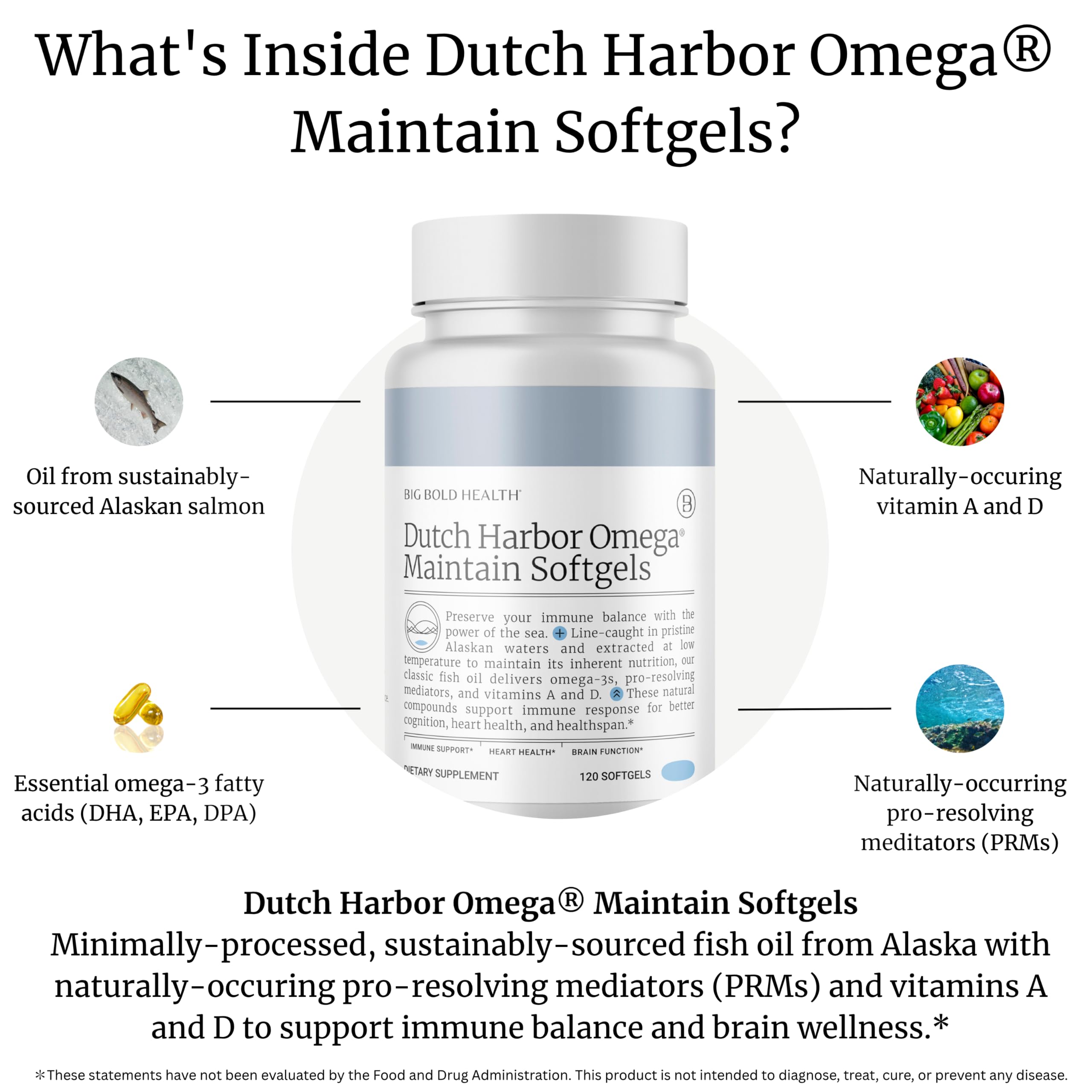 Big Bold Health Dutch Harbor Omega Maintain softgels with lemon flavor for easy daily use.