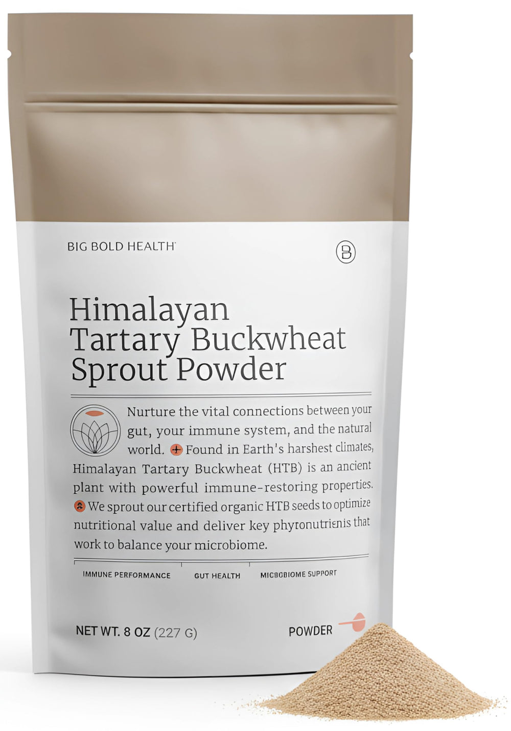 BIG BOLD HEALTH Himalayan Tartary Buckwheat Sprout Powder bottle shows immune support potential.