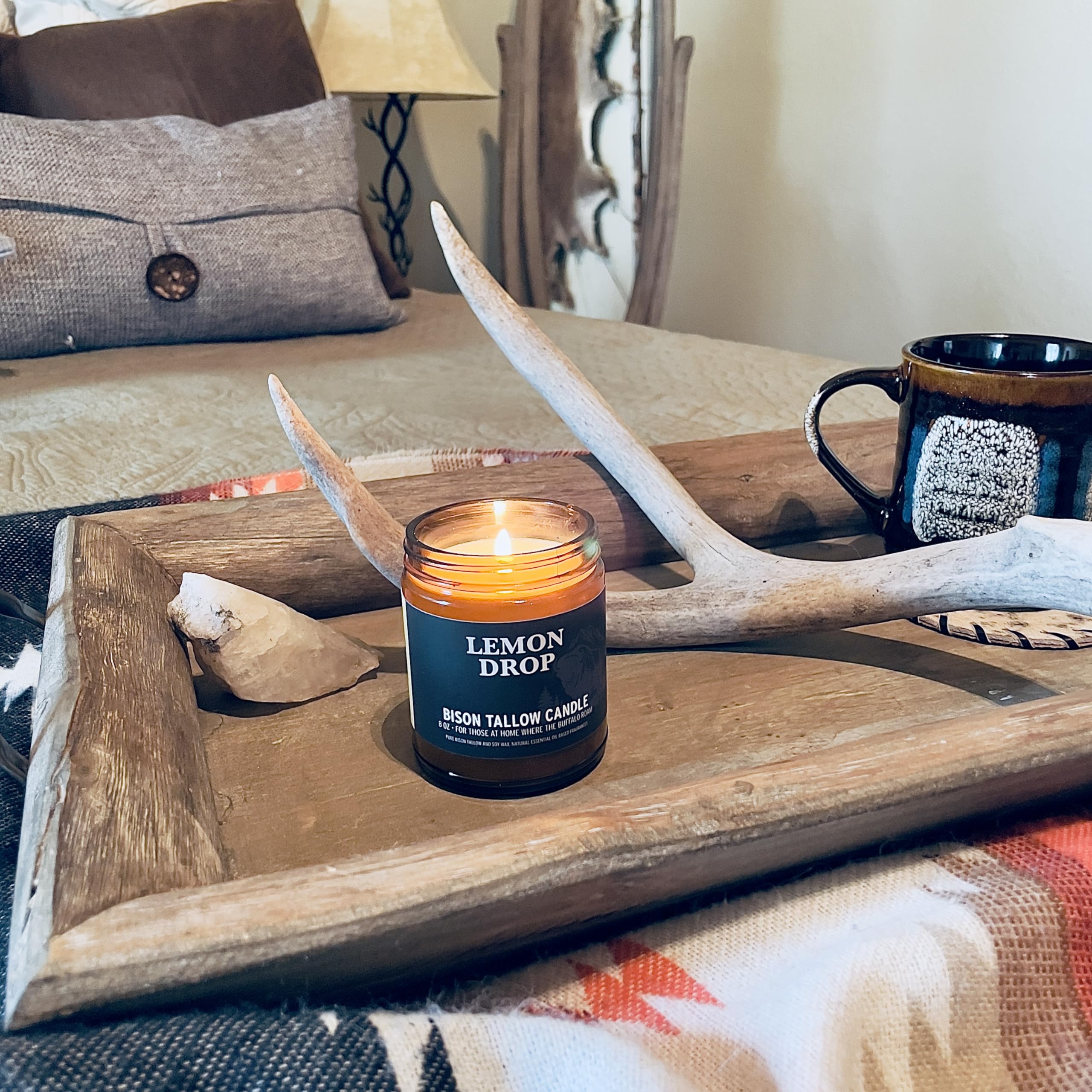 Premium bison tallow candle in glass jar from Big Crazy Buffalo for a clean burn