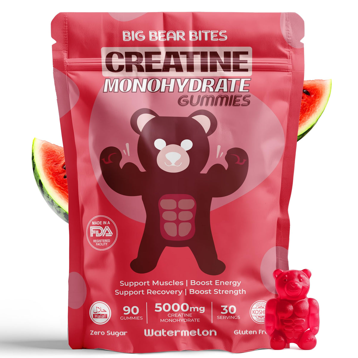 Big Bear Bites creatine gummies in a jar, convenient daily dose for workouts.