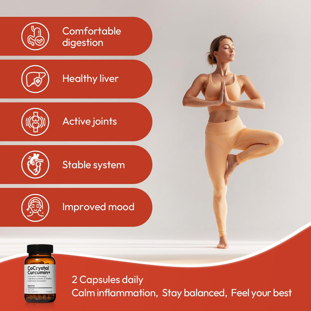 BIGVITA CoCrystal Curcumin+ set with water glass implies easy daily intake.
