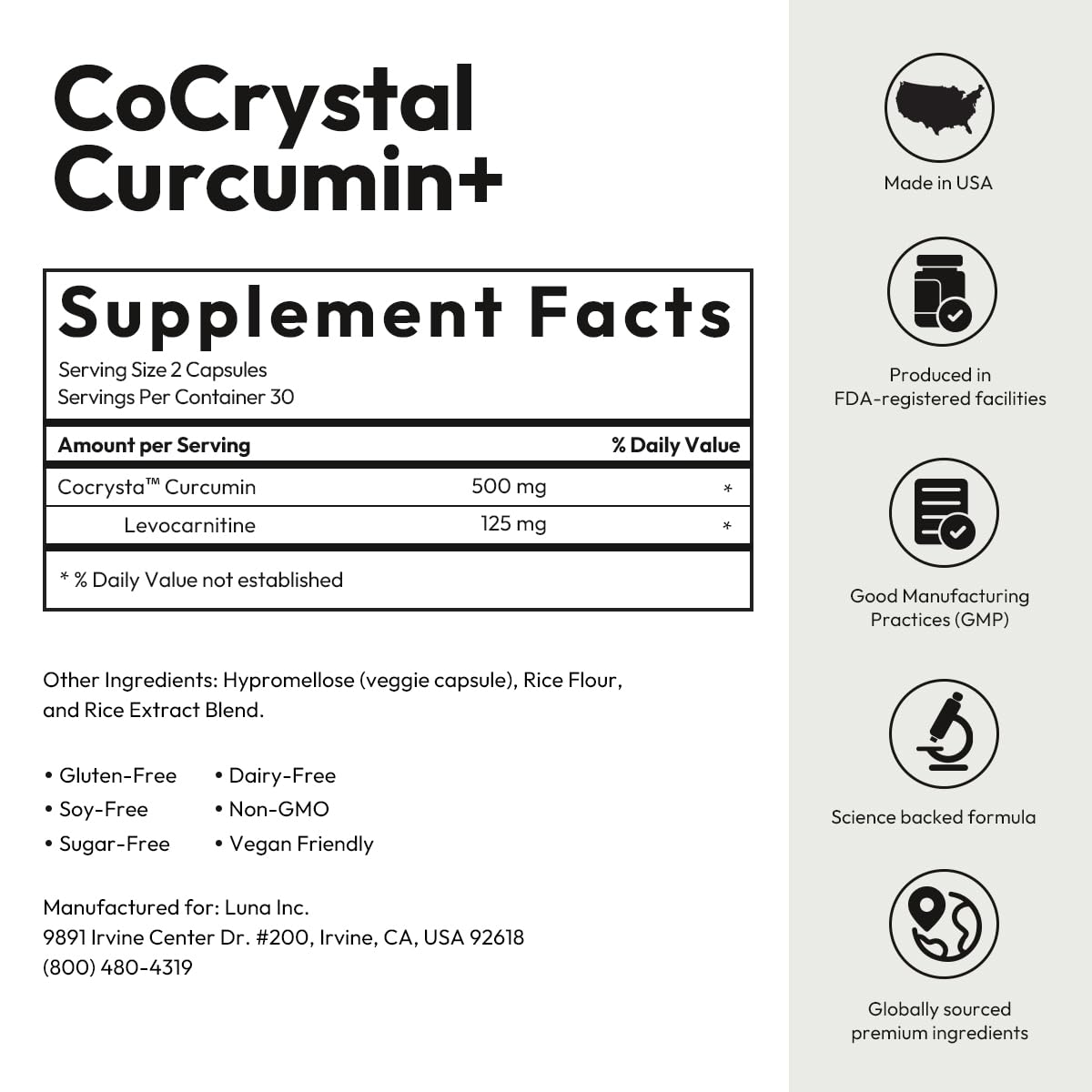 BIGVITA CoCrystal Curcumin+ label detail showcases clean-label, high-purity ingredients.