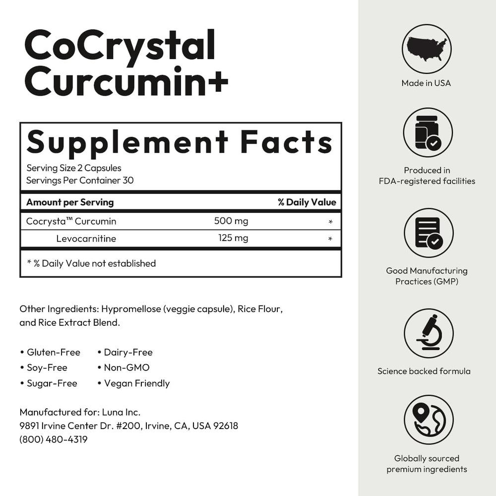 BIGVITA CoCrystal Curcumin+ label detail showcases clean-label, high-purity ingredients.