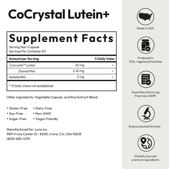 BIGVITA CoCrystal Lutein+ vegan non-GMO USA-made seal