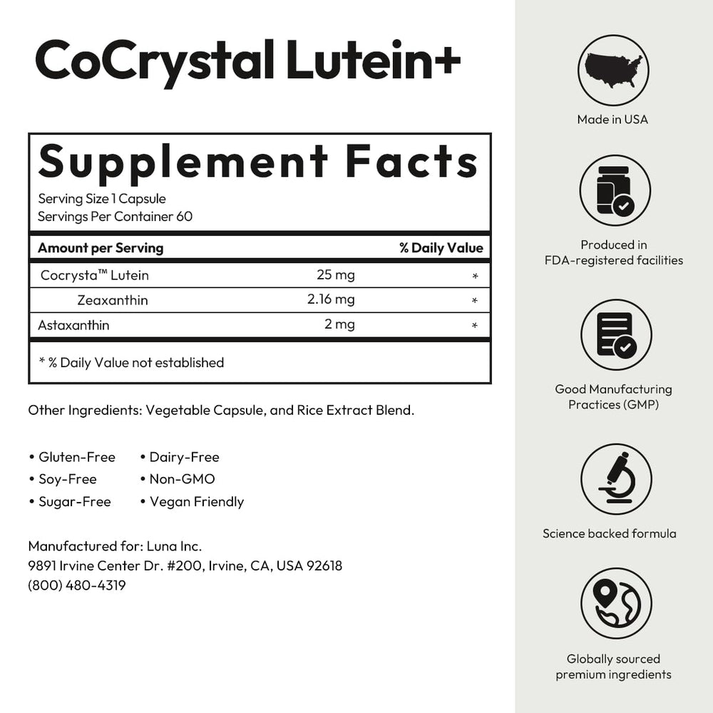 BIGVITA CoCrystal Lutein+ vegan non-GMO USA-made seal