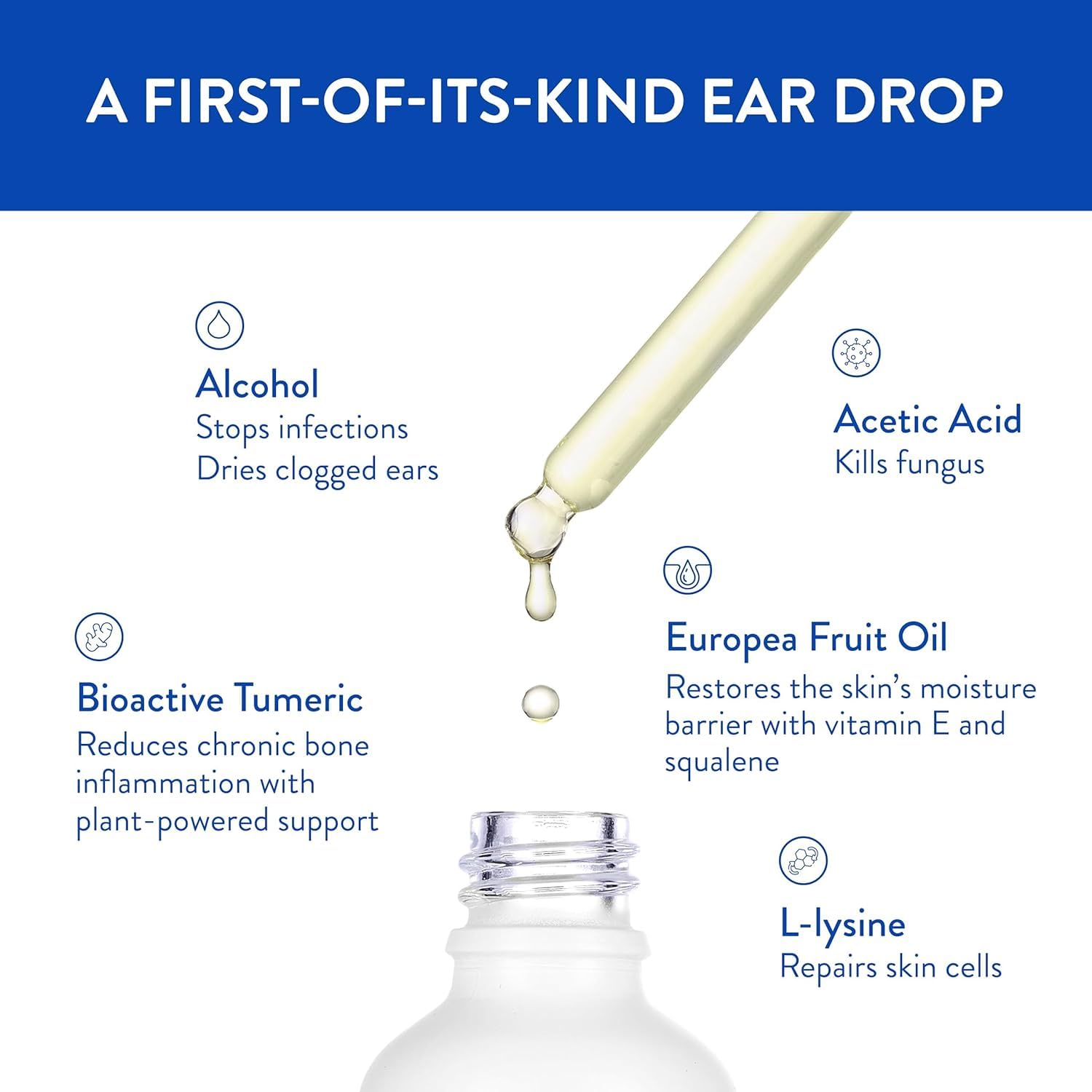 Close-up of BigWave Drops advanced bio-activated formula droplets for quick ear relief