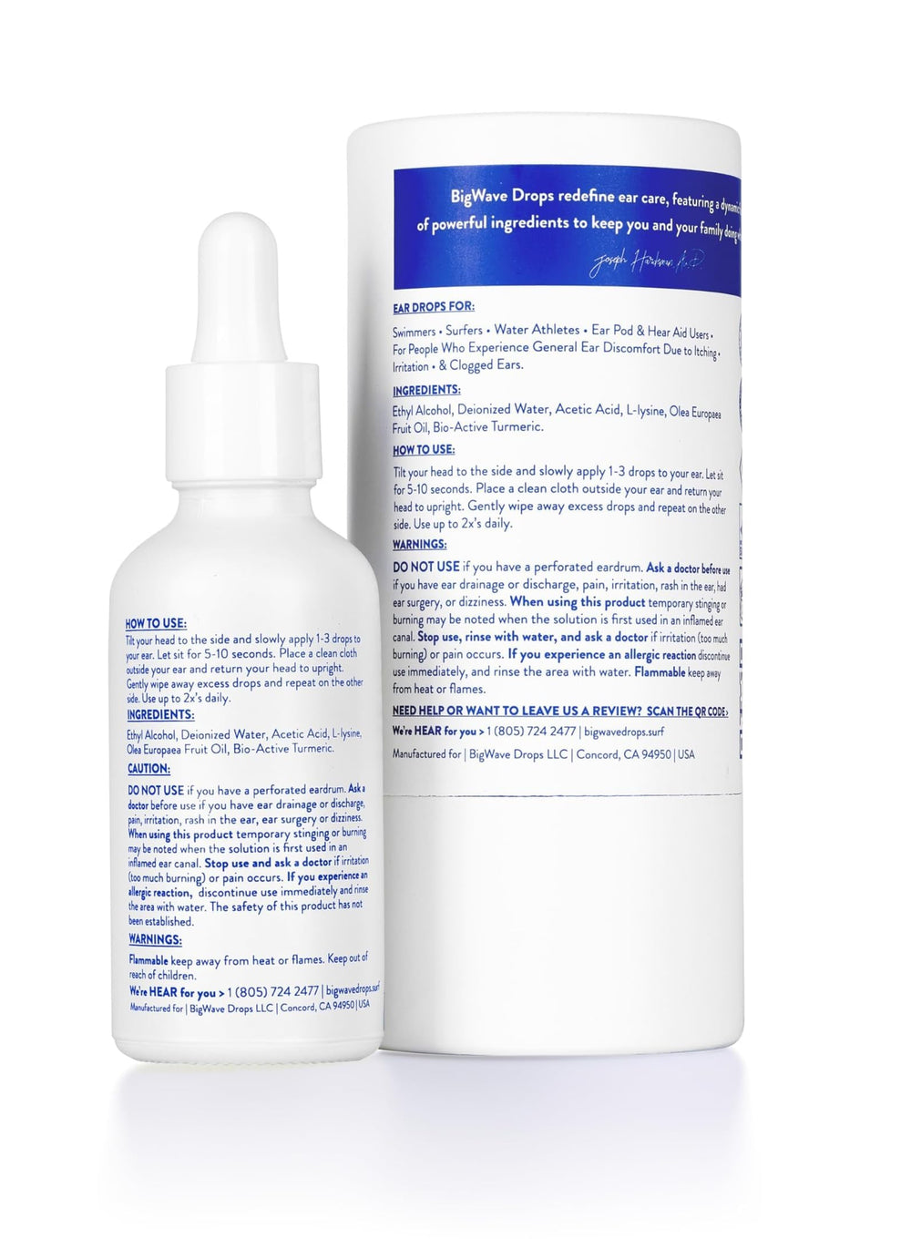Swimmer's ear care setup with BigWave Drops on a bathroom counter