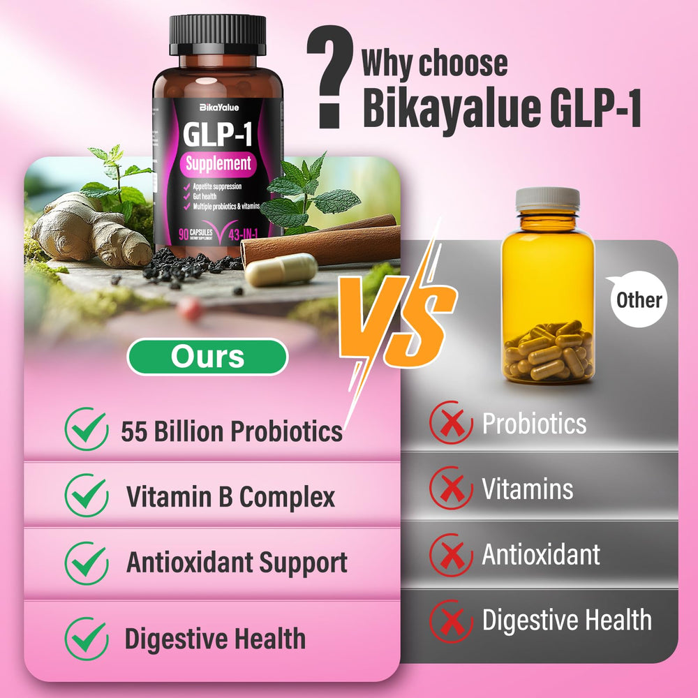 BIKAYALUE GLP-1 label detail showing Akkermansia and green tea ingredients.