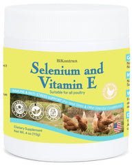 BiKontrun selenium vitamin e for chickens bottle pour illustrates easy dosing and convenience.